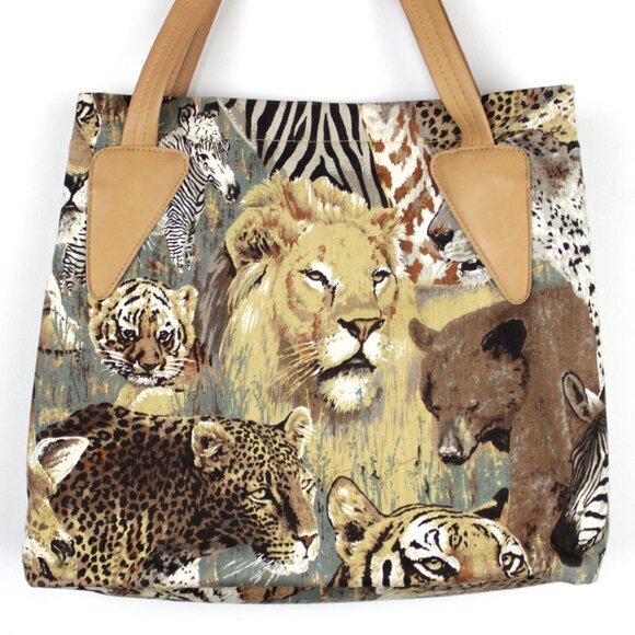 Vintage 15" Wild Animal Canvas Tote Bag - Picture 2 of 10